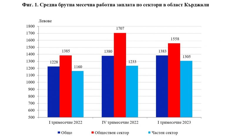 1383 лв. средна брутна месечна заплата в Кърджали, в София – 2603 лв. 1383 лв. средна брутна месечна заплата в Кърджали, в София – 2603 лв.